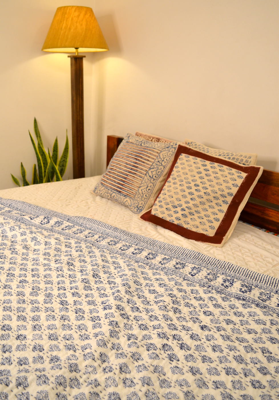 Indigo Motifs Single Bed Queen Hand Embroidered Dohar - Nakhrro