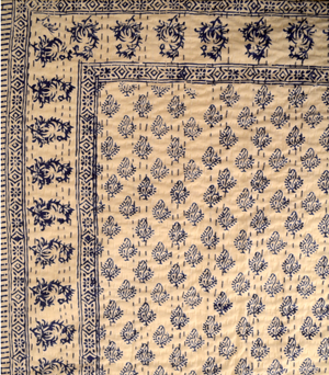 Indigo Motifs Single Bed Queen Hand Embroidered Dohar - Nakhrro