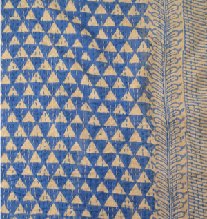Blue Triangle Geometric Double Bed Queen Hand Embroidered Bedspread/ Dohar - Nakhrro