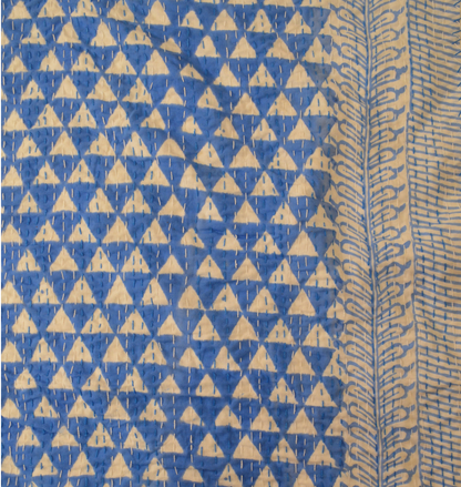 Blue Triangle Geometric Double Bed Queen Hand Embroidered Bedspread/ Dohar - Nakhrro