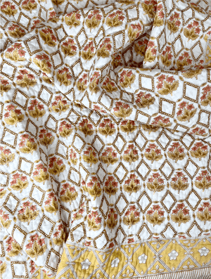 Honeycomb Floral Organic Mul Cotton Reversible Double Bed Quilt - Nakhrro