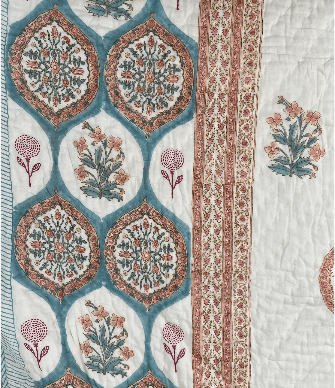 Hexagon Florals Organic Mul Cotton Reversible Single Bed Quilt - Nakhrro