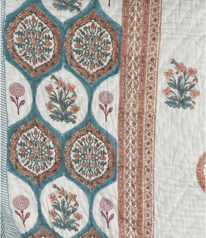 Hexagon Florals Organic Mul Cotton Reversible Single Bed Quilt - Nakhrro