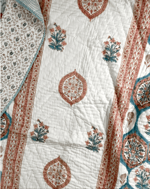Hexagon Florals Organic Mul Cotton Reversible Single Bed Quilt - Nakhrro
