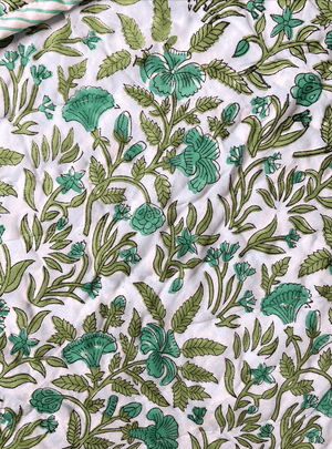Aqua Florals Muslin Double King Bed Quilt Razai - Nakhrro