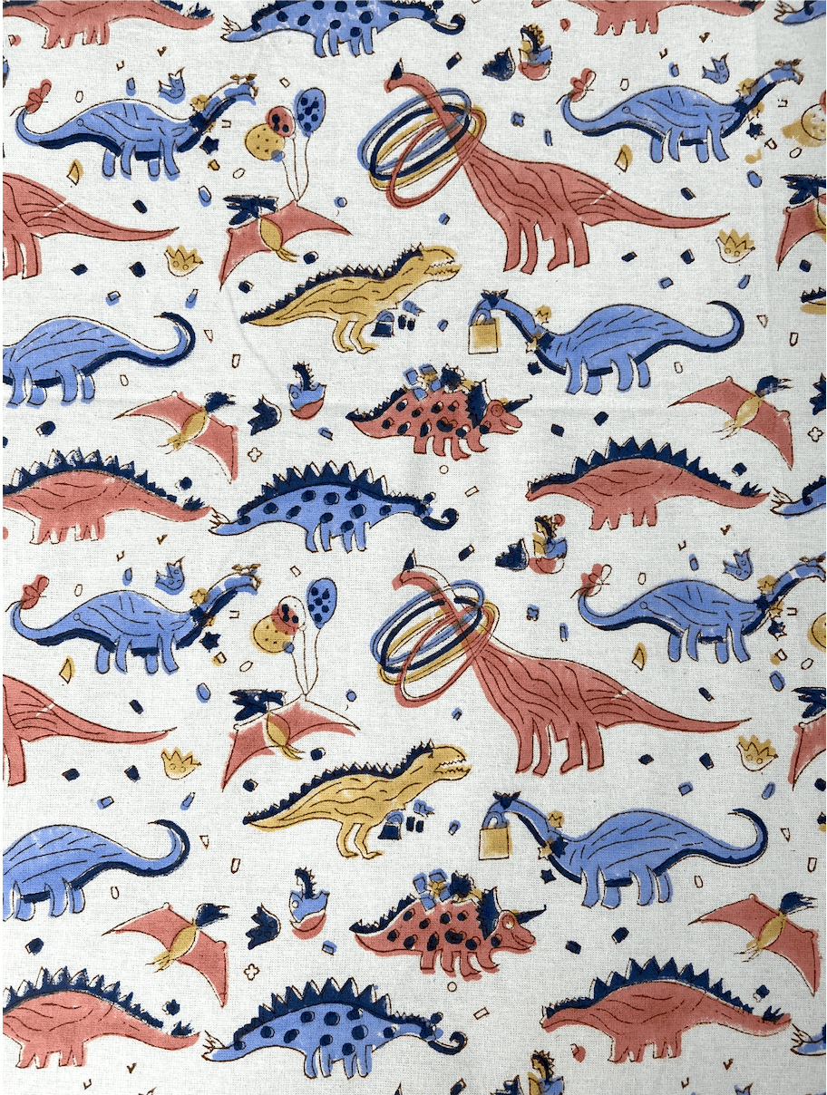 Dinosaur Colourful Kids Hand Block Cotton King Size Bedsheet - Nakhrro
