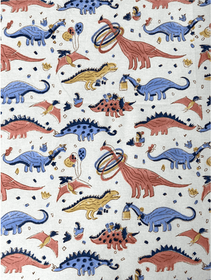 Dinosaur Colourful Kids Hand Block Cotton King Size Bedsheet - Nakhrro