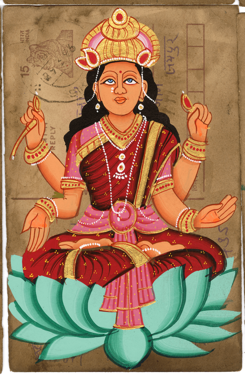 Laxmi Ji On Lotus Postcard - Nakhrro
