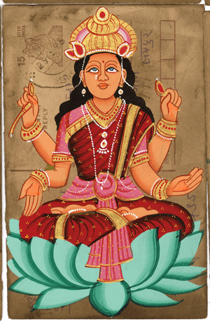 Laxmi Ji On Lotus Postcard - Nakhrro