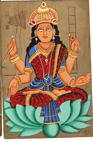 Red Laxmi Ji On Lotus Postcard - Nakhrro