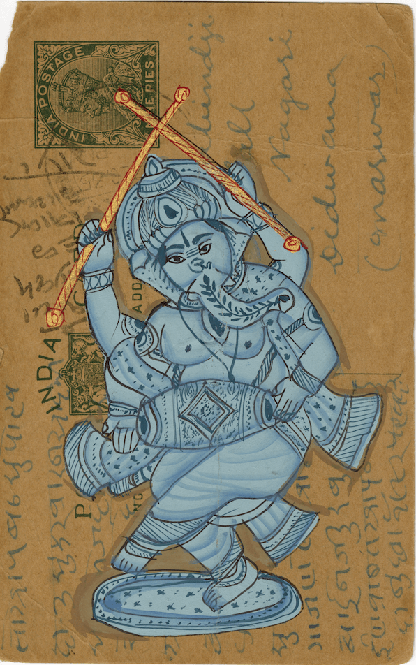 Dandiya Dholki Blue Ganesha Postcard - Nakhrro