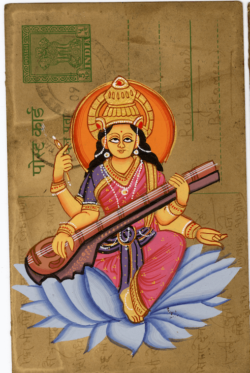 Saraswati On Lotus Diwali Postcard - Nakhrro