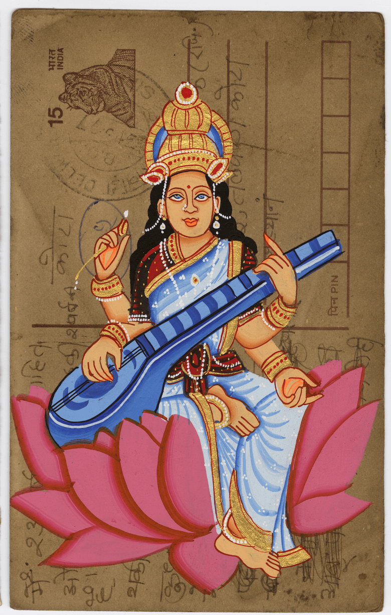 Saraswati Ji On Pink Lotus Postcard - Nakhrro