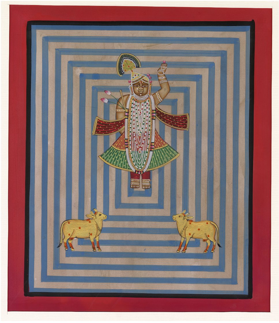 Shrinathji with Cows in Blue Rectangles — artwork reference for hand-painted original