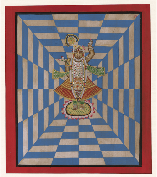 Blue Shrinath Ji In Maze Contemporary Geometric Pichwai - Nakhrro