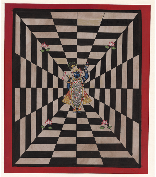 Black Shrinath Ji Hypnotising Contemporary Geometric Pichwai - Nakhrro