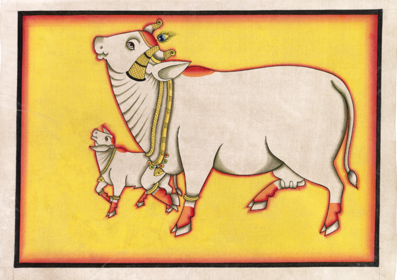 Yellow Kamdhenu With Calf Antique Finish - Nakhrro
