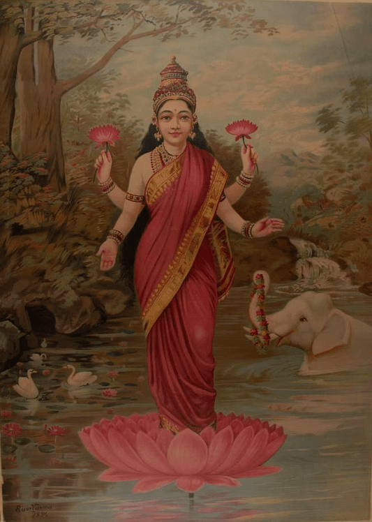 Lakshmi the Goddess of Prosperity on Lotus with Elephants