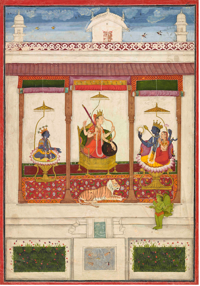 Durga, Vishnu & Shiva – Temple Style Indian Miniature - Nakhrro