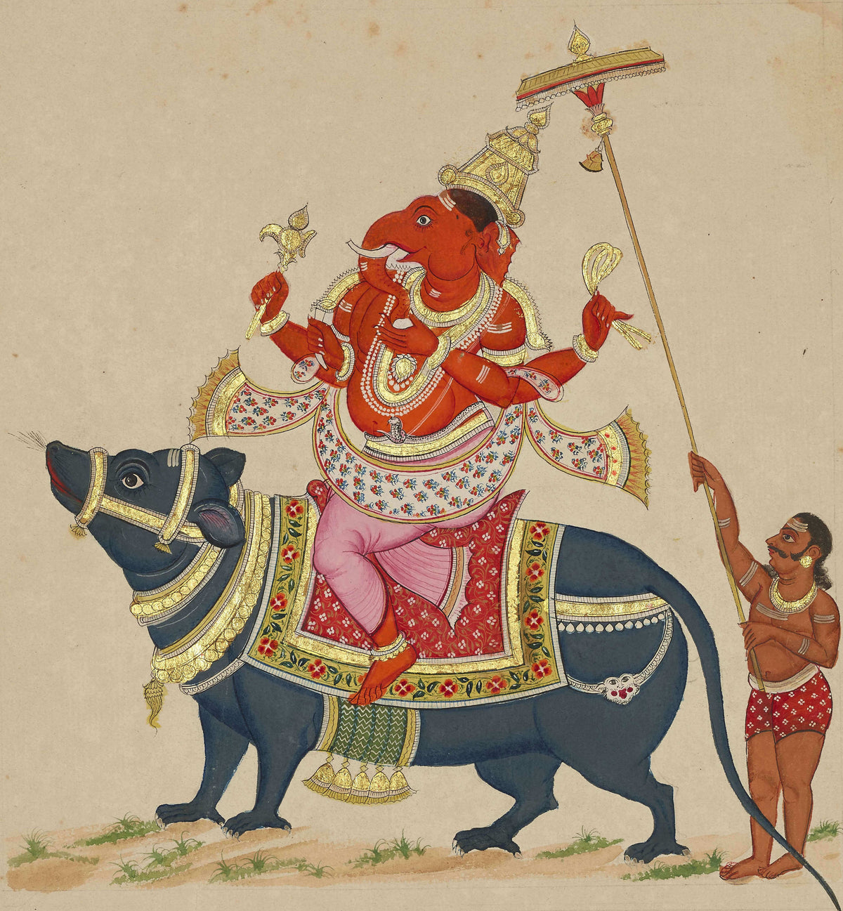 Thanjavur Ganesha on Mushak | Indian Miniature Art Print | Red Ganesha Wall Art - Nakhrro