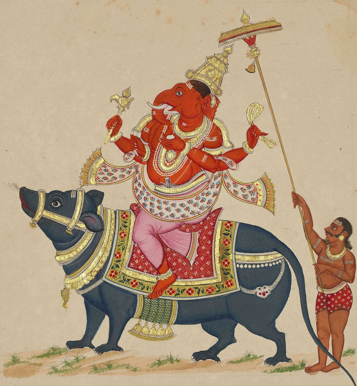 Thanjavur Ganesha on Mushak | Indian Miniature Art Print | Red Ganesha Wall Art