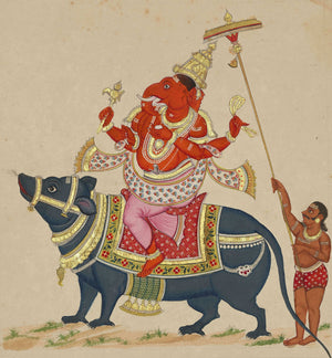 Thanjavur Ganesha on Mushak | Indian Miniature Art Print | Red Ganesha Wall Art - Nakhrro