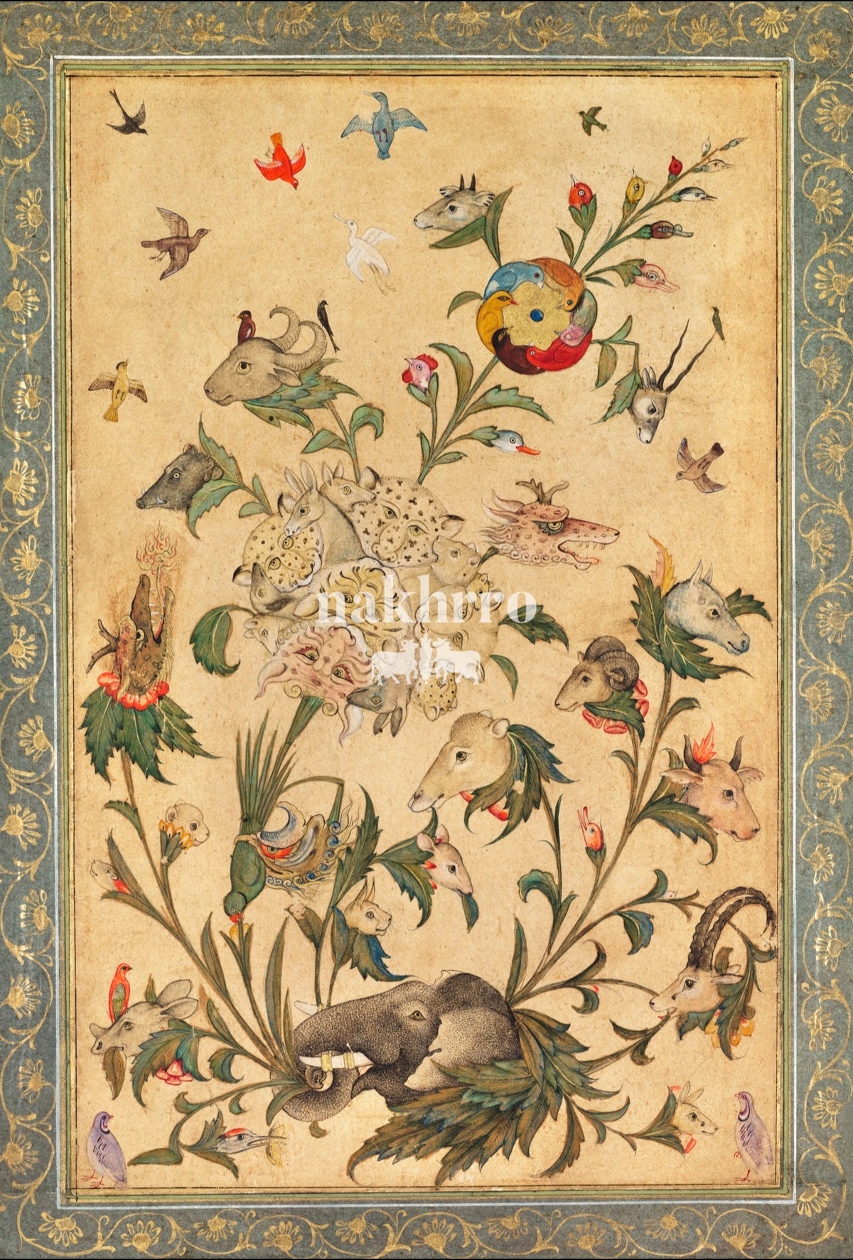 A Garden of Birds and Animals — complete artwork with Nakhrro watermark