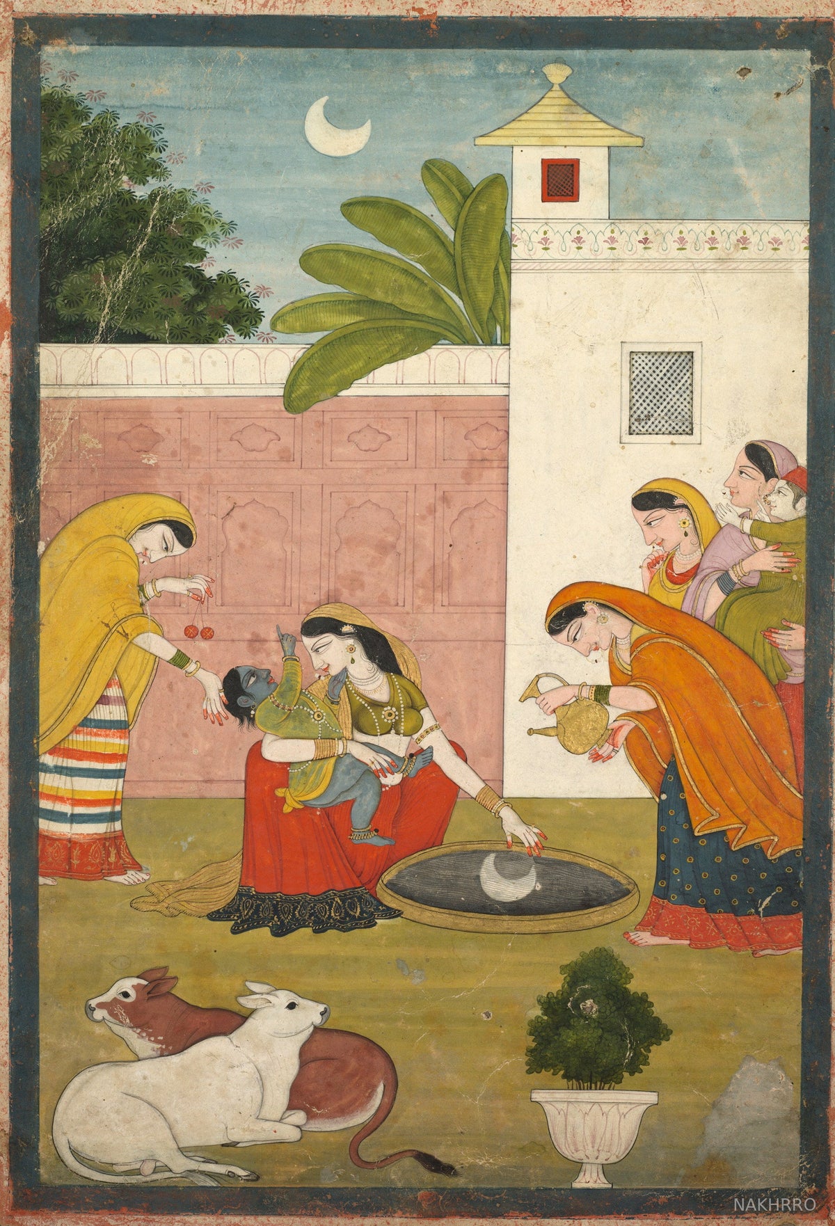 Bal Krishna reaches for the moon Indian miniature art print