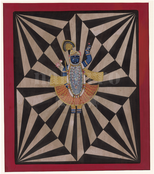 Black Shrinath Ji in Maze Contemporary Geometric Pichwai — Nakhrro watermarked artwork