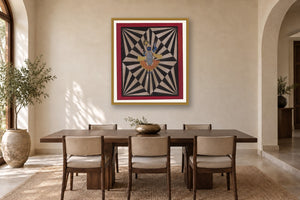 Black Shrinath Ji In Maze Contemporary Geometric Pichwai styled in a premium dining room