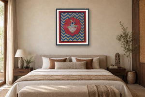 Blue Chevron Contemporary Geometric Pichwai styled in a premium bedroom
