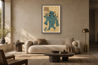 Blue Standing MahaGanesha Postcard styled in a premium living room