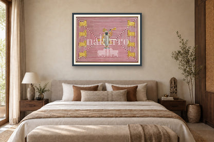 Contemporary Pichwai with Red & White Stripes styled in a premium bedroom