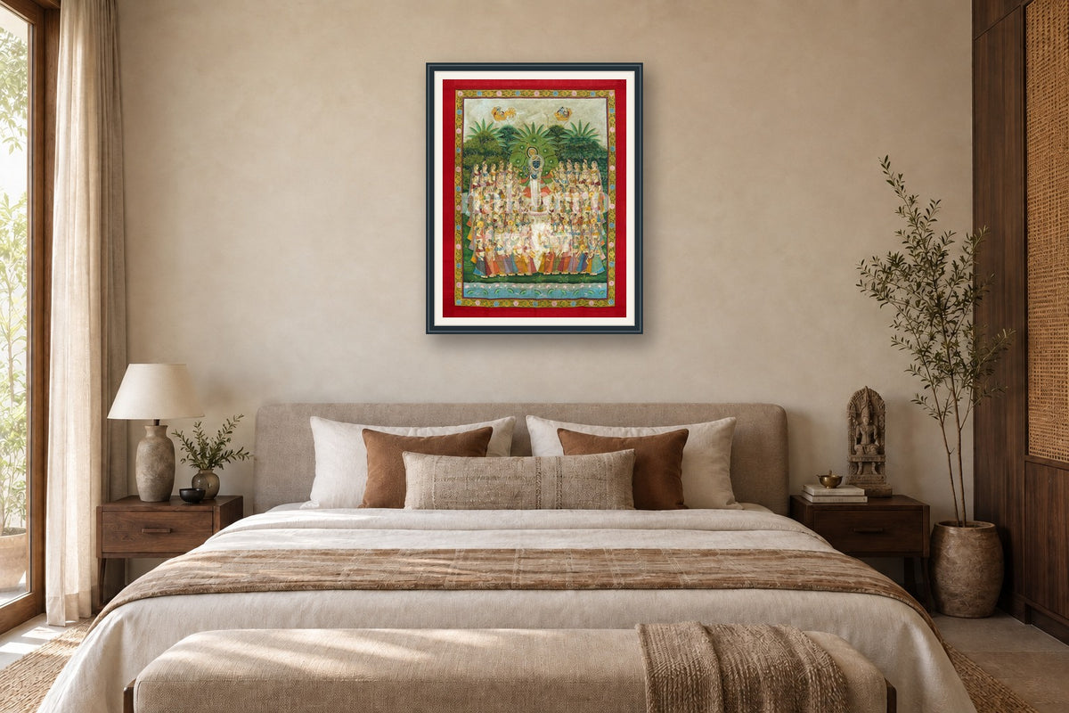 Venu Raas Leela Pichwai styled in a premium bedroom