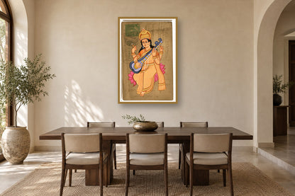 Saraswati Ji Postcard styled in a premium dining room
