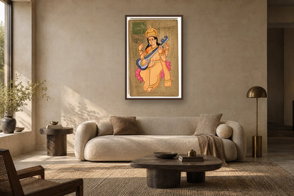 Saraswati Ji Postcard styled in a premium living room