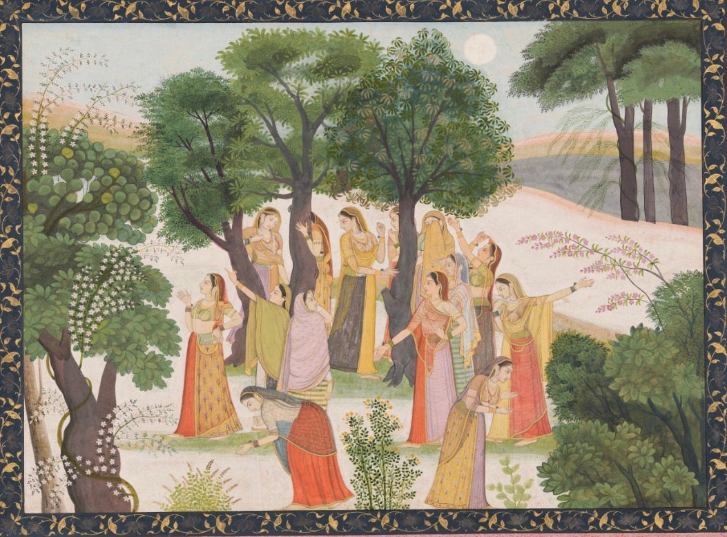 Court ladies gathered in a garden Indian miniature art print