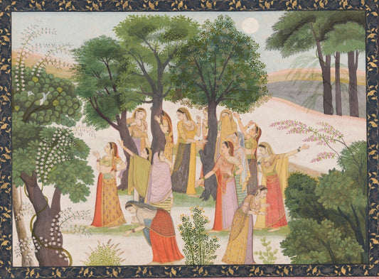 Court ladies gathered in a garden Indian miniature art print