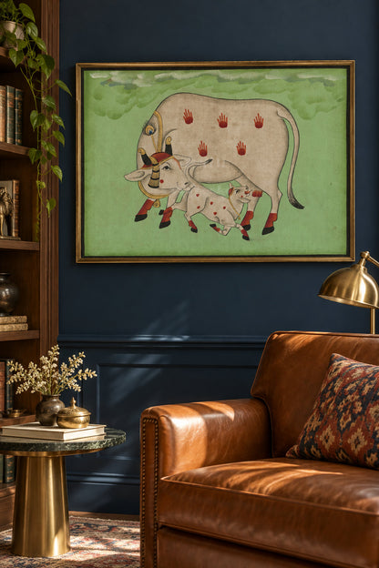 Cow and Calf on Sage Green — room view 1