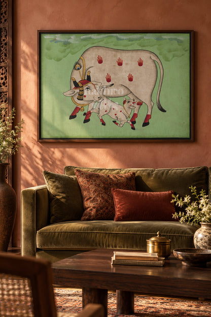 Cow and Calf on Sage Green — room view 2