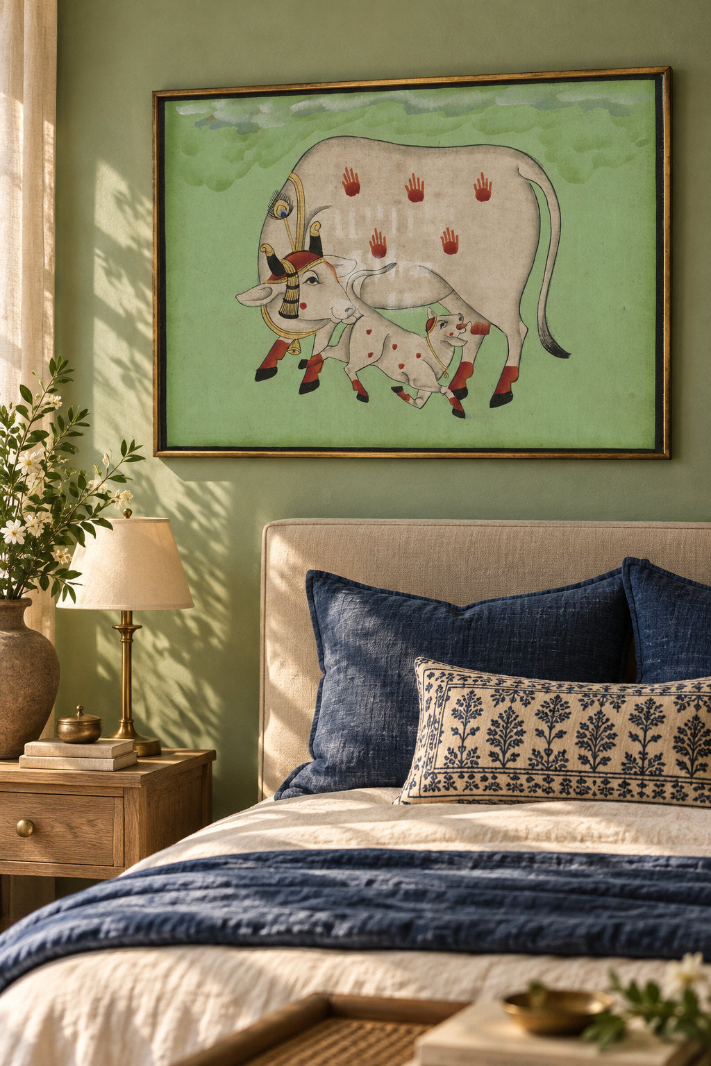 Cow and Calf on Sage Green — room view 3