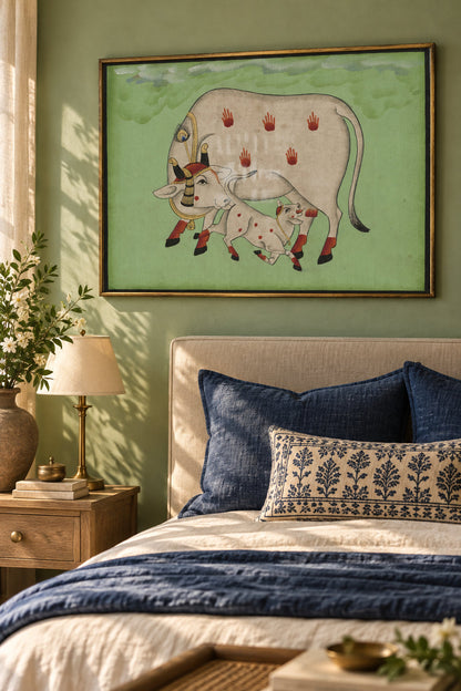 Cow and Calf on Sage Green — room view 3