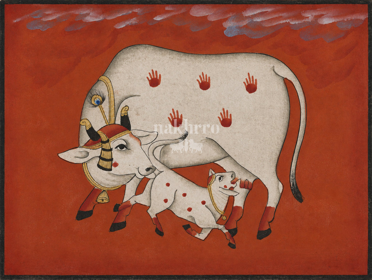 Cow and Calf on Terracotta | Pichwai Museum-Grade Art Print
