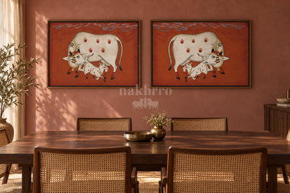 Cow and Calf on Terracotta — gallery wall room view 2