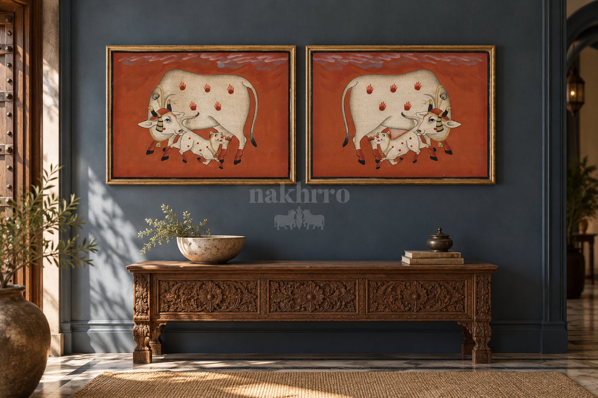 Cow and Calf on Terracotta — gallery wall room view 3