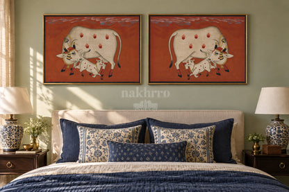 Cow and Calf on Terracotta — gallery wall room view 4