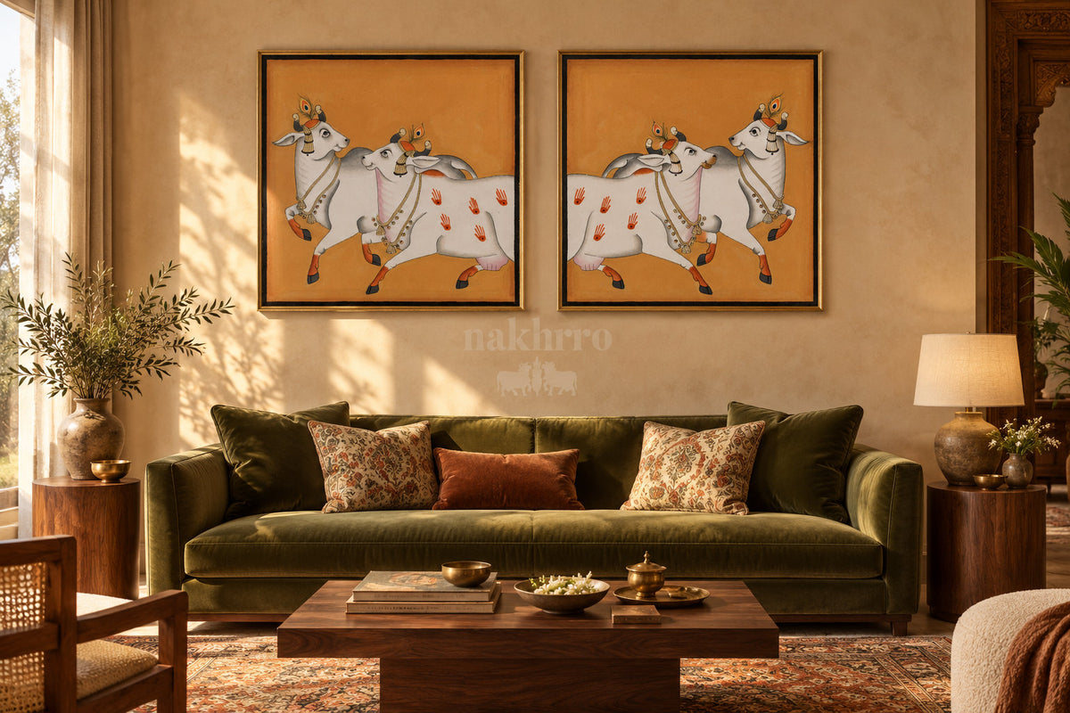 Dancing Cows on Ochre — gallery wall room view 1