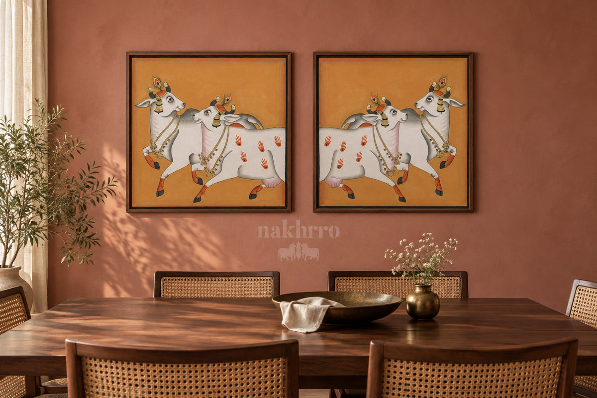 Dancing Cows on Ochre — gallery wall room view 2