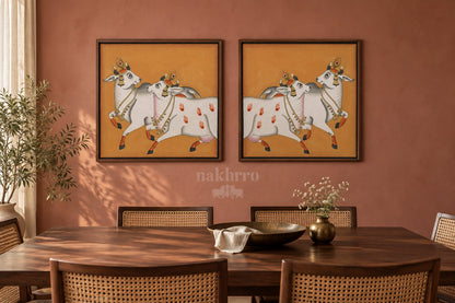 Dancing Cows on Ochre — gallery wall room view 2