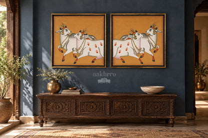 Dancing Cows on Ochre — gallery wall room view 3